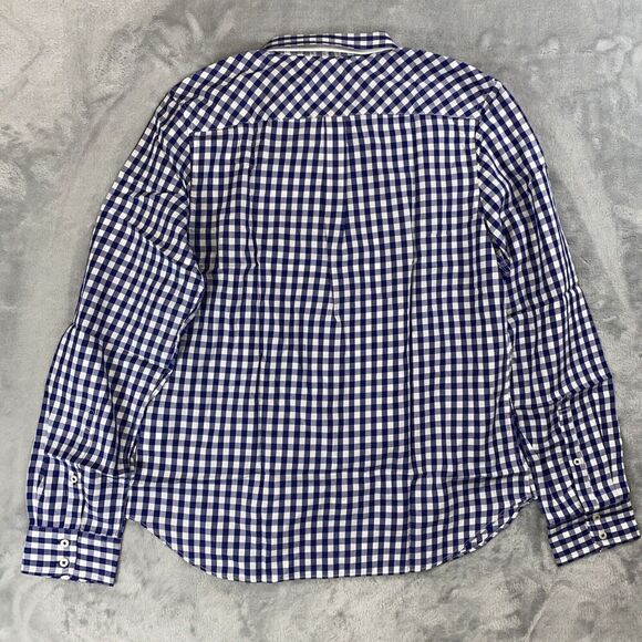UNTUCKit Women's Size 12 Belleza Navy Blue Gingham Button Down Shirt Pocket - Picture 6 of 6